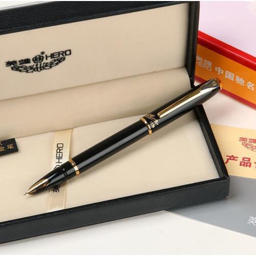 Luxury 10K Gold Nib Hero Fountain Pen Hooded Nib 0.5mm Metal Gold Clip Black Pens with Gift Box Business Gift Office Supplies