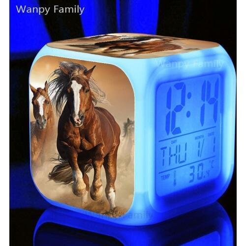 Running Horse Alarm Clock For Kids room Bedside tabletop Multifunction Glowing LED Color Change Digital alarm clocks
