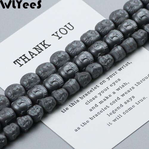 WLYeeS Lion Maitreya Buddha head natural Black Hematite beads 20pcs Special-shaped Loose Beads Jewelry Bracelet Necklace Making