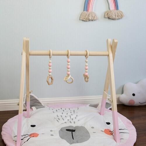 Nordic Cartoon Baby Wooden Gym Fitness Frame Rack Rainbow Hanging Pendant Toys Kit Toddler Infant Room Decorations Toys