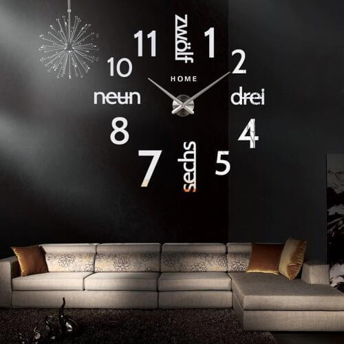 DIY 3D Large Wall Clock Sticker Silent Acrylic Self adhesive German Words Digital Wall Clock Modern Design for Living Room Decor