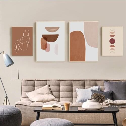 Boho Geometry Wall Art Poster Moon Sun Canvas Painting Women Body Line Drawing Arch Art Print Modern Pictures Living Room Decor