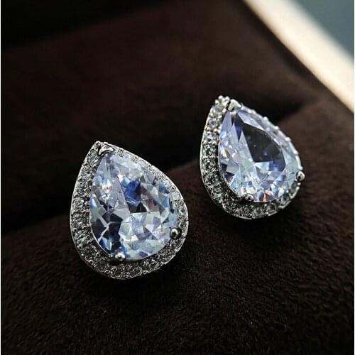 JK Fashion Pear Shape Women Stud Earring Dazzling CZ Exquisite Anniversary Gift Versatile Female Earrings Fashion Jewelry