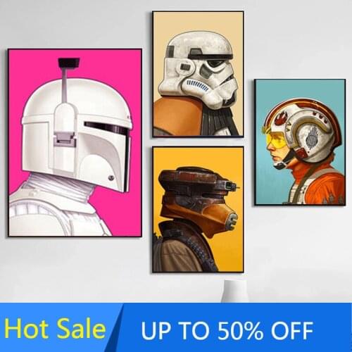 Nordic Star Wars Movie Canvas Painting Black Warrior White Soldier Poster and Print Wall Art Picture for Childrens Room Decor