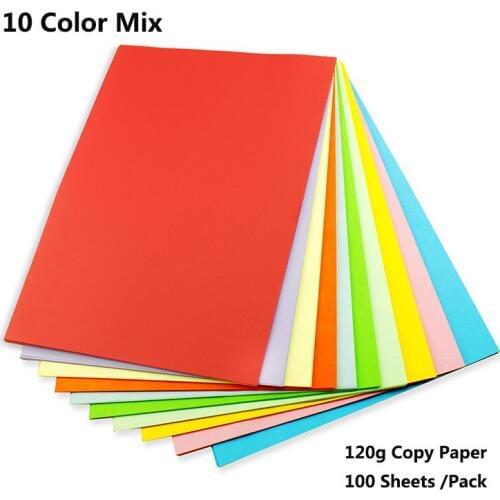 100 Sheets Colored A4 Copy Paper 120g Multicolour Uncoated Paper 10 Colors Mixed Handmade Origami DIY