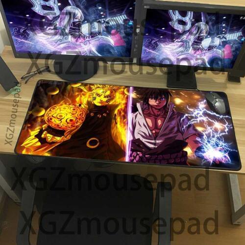 XGZ Large Anime Mouse Pad Black Lock Edge Naruto Computer Keyboard Desk Mats Sasuke Printing Rubber Non-slip 900x400/600x300