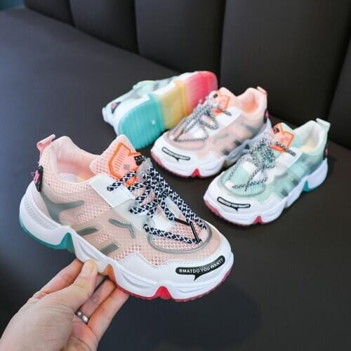 2020 Summer Rainbow Kids sport Shoes For Girls Sneakers Students Breathable Mesh Children Shoes Girls Sneakers Light Shoes Boys