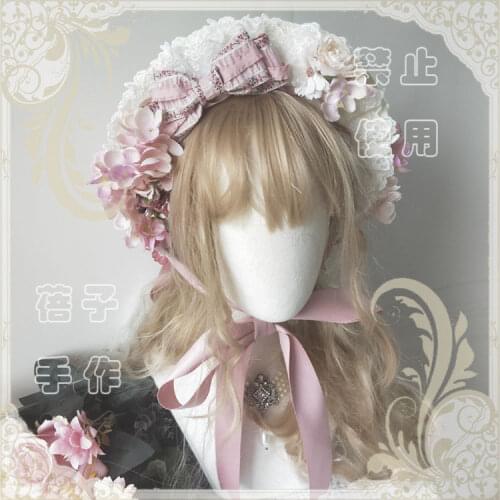 Mori Girl Lolita Summer Kawaii Beach Sun Hat Flat Cap Accessories Palace Style Lace Lace UP Bow Long Ribbon Straw Hat Soft