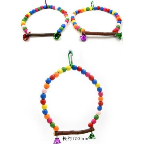 Hot 200pcs/lot Natural Wooden Parrots Swing Toy Birds Perch Hanging Swings Cage With Colorful Beads Bells Toys Bird Supplies