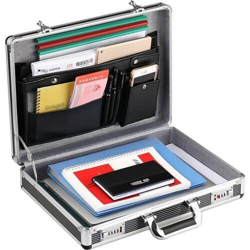 Mens Laptop Briefcase Coded Lock Aluminium Frame Notebook Document Storage Briefcase Laptop Bag Black and Silver Bag