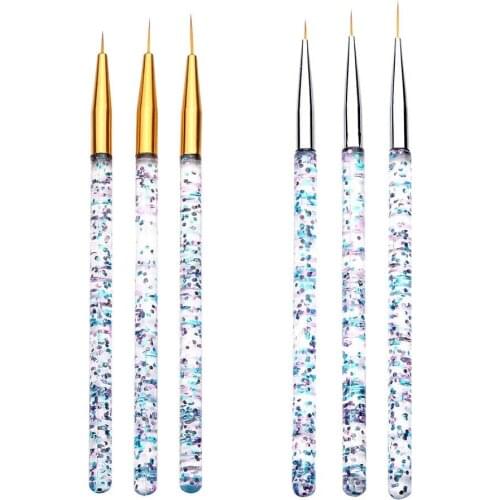 3PCS Acrylic French Stripe Nail Art Liner Brush Set 3D Tips Manicure Ultra-thin Line Drawing Pen UV Gel Brushes Painting Tools