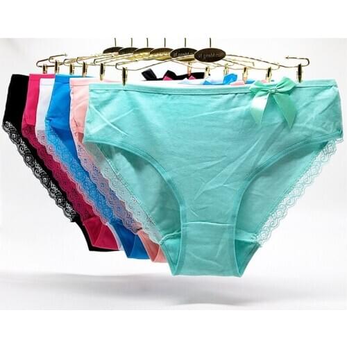 Plus Size Cotton Underwear Women Panties Lace Big Size Briefs High Rise Sexy Panty Lingerie Intimates 4pcs/lot