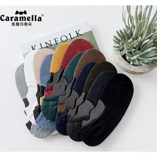 12 Pairs/Lot Caramella Mens Solid Color Invisible No Show Socks Cotton Low Cut Summer Mens Socks