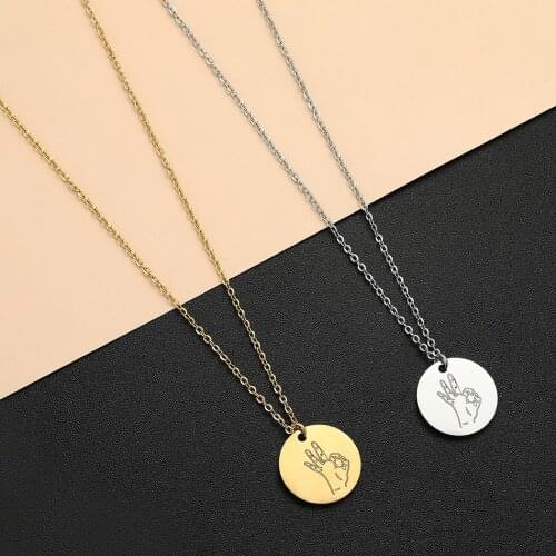 2021 Stainless Steel Hand Gesture Necklace Sign Language ASL Necklace Sister Gifts Best Friend I Love You Necklace