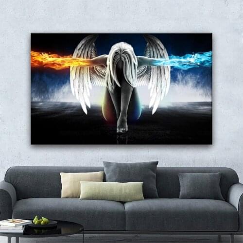 Anime Angel Girl Wings Ice and Fire Poster and Digital Printed Wall Art Picture for Living Room Home Decoration Gift