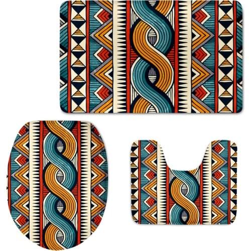 Tribal Ethnic Art Pattern Shower Mat Home Bathroom Decoration Toilet Lid Cover Set Inodoro Rugs Anti Skid Bath Absorbent Carpets