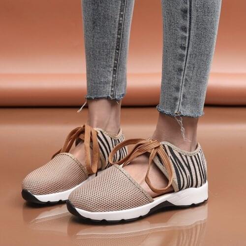 Rimocy Plus Size Breathable Mesh Women Flat Shoes Casual Hollow Out Leopard Print Sneakers Woman Soft Bottom Lace Up Sport Shoes