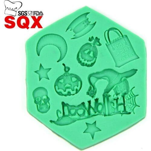 Halloween pumpkin moon stars bat soap silicone mold chocolate fondant cake decoration baking cake tool SQ1587