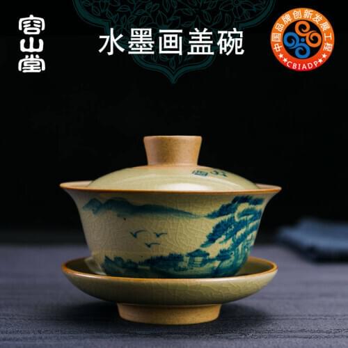 Blue and white tureen manual archaize ceramic large bowl with coarse pottery hand-painted tea cup household utensils