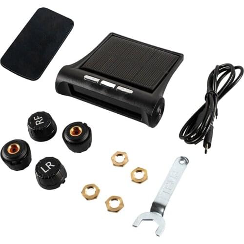 TPMS Solar Car Tire Pressure Monitoring System Gauge + 4 External Sensors