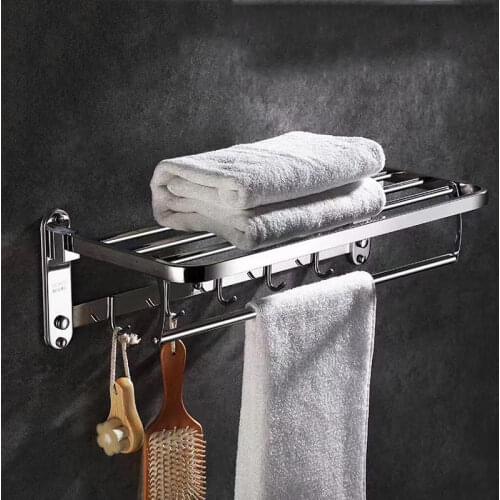 Foldable 304 Stainless Steel Towel Rack Bar Wall Mounted Holder Bathroom Shelf