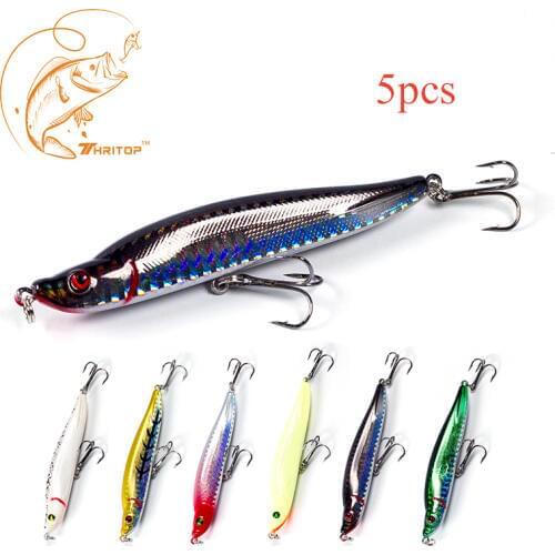 Thritop 5pcs New Hard Bait Fishing Lure Sharp Hook 9.3cm 16g Hot Item 6 Various Colors for Option TP032 Pencil Fishing Bait