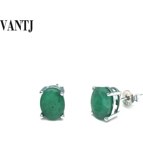 VANTJ Real Natural Emerald Earrings Sterling 925 Silver Elegant Fine Jewelry For Women Lady Party Wedding Gift with Box