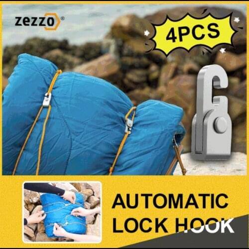 Zezzo® Automatic Lock Hook Self-locking Free Knot Easy Tighten Rope Kit For Camping Tent Accessories 4pcs Hooks with 1pc 6m Rope