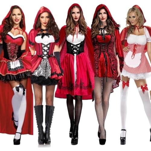 Halloween Classic Little Red Riding Hood Costume Women Fairy Tale Cosplay Fancy Dress