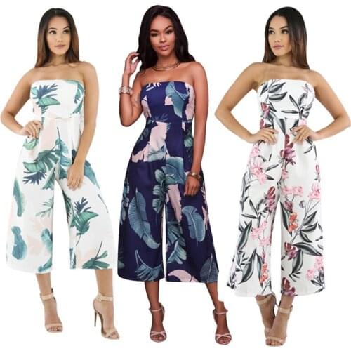 Women 's Off Shoulder Printed Wide-leg Jumpsuit Ages 18-35 Years Old Woudeyou Twill Boot Cut Ankle-length Pants Acrylic L55984