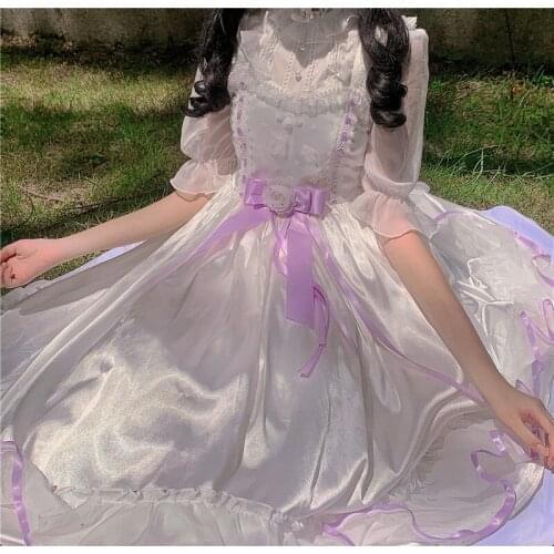 Sweet Big Bow Womens Lolita Set: JSK Dress Suspender Dress + White Chiffon Shirt Sleeveless One Piece Dress Original Design