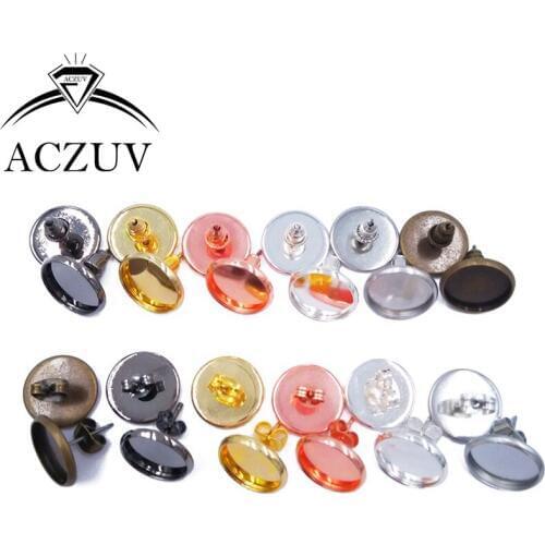 1000pcs/Lot 8mm 10mm 12mm 14mm 16mm Earring Blanks Bezel Stud Earrings Post with Stopper Backs Cabochon Base Setting BES001