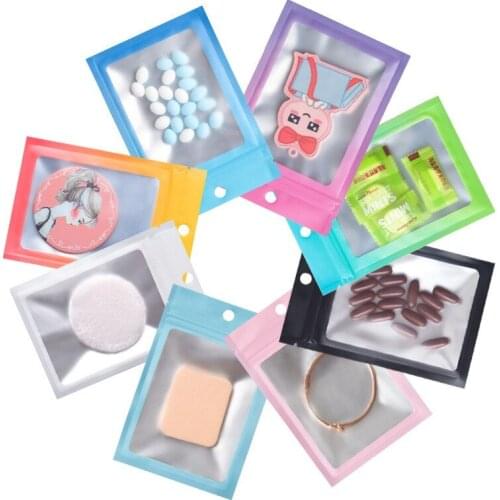 2000Pcs Colorful Clear Windiw Zip Lock Bag with Hang Hole Tear Notch Biscuits Candy Food Tea Reusable Storage Packaging Pouches