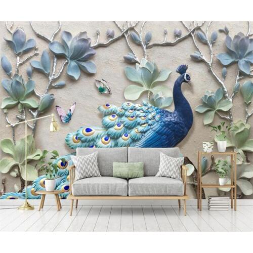 3D Stereo relief peacock Wallpaper for Walls 3d Wall Paper TV Background Painting Mural Wallpapers Home Improvement