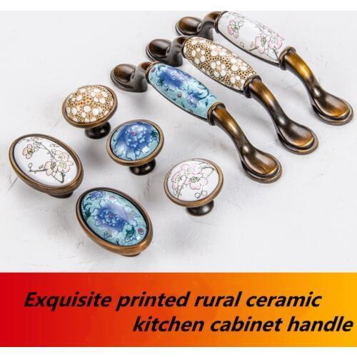 96 128mm European American retro exquisite rural ceramic kitchen cabinet wardrobe handle bronze tv cabinet drawer knob AEH 5"