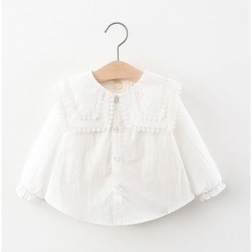 Baby Girl Blouses 2021 Toddler Girls Solid Color Spring&Autumn Tops Long Sleeve Children Lace Collar Single-breasted Shirts 0-3Y