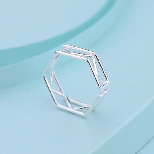 Bohemian Vintage Silver Color Hexagon Rings For Women Gift Adjustable Antique Rings Engagement Wedding Jewelry Anillos