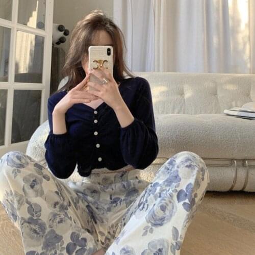 New Ghost Horse Girl Hundreds Show Thin Camellia Print SpringStraight Barrel Loose High Waist Wide Legs Casual Pants Woman