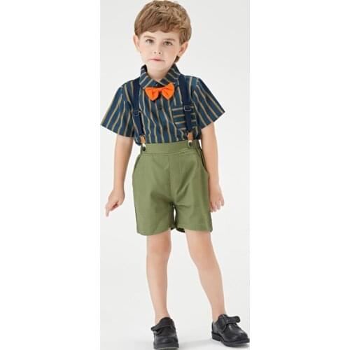 Baby Boy Clothing Boutique Cotton Short Sleeve Casual Infant Shirt Overalls Suits Spanish Birthday Party Children Sets L843