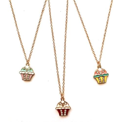 Double-side crystal rhinestone enamel ice cream necklace choker chain pendant necklace fashion women costume jewellery boutique