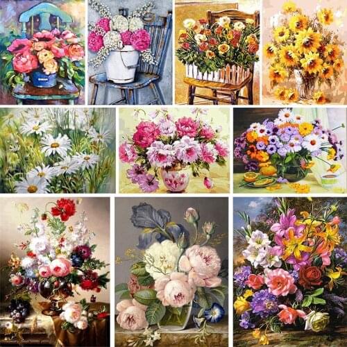 GATYZTORY DIY Pictures By Number Flower Kits Painting By Numbers House Drawing On Canvas Hand Painted Paintings Gift Home Decor