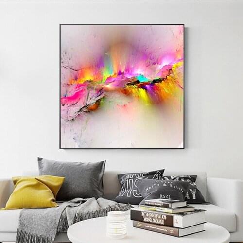 GOODECOR Abstract Canvas Art Home Decor Colorful Cloud Picture Square Spray Painting Canvas for Bedroom Wall Art Painting