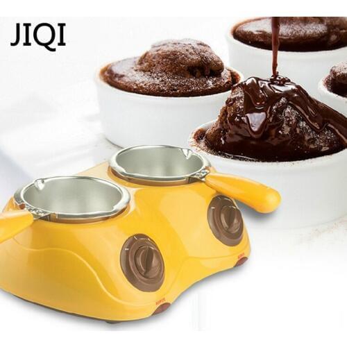 JIQI 2 pots Electric mini Chocolate Fondue chocolate melting pot fountain Hot Chocolate Melt Pot melter Machine boy girl gift