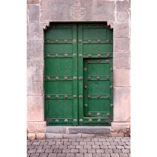 Brick Wall Green Wooden Door Photography Backdrop Custom Background for Children Baby Portrait Pets Toy Photocall Photo Studio