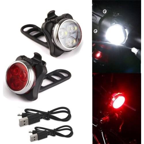 2Pcs 4 modes USB Rechargeable Cycling Bicycle Light 3 LED Head Front Tail Clip Light Lamp Outdoor Cycling Bike Accessories 7
