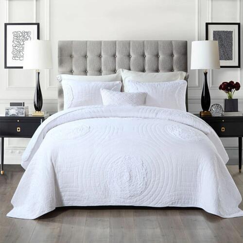 CHAUSUB Solid Color Bedspread Quilt Set 3pcs Washable Cotton Coverlets Applique Quilts Bed Cover King Queen Size Blanket