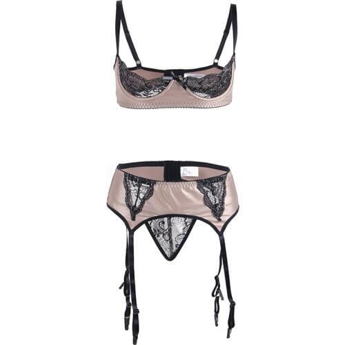 2 Piece Sexy Lingerie Set for Women Bra and Panty Set Open Cup Plus Size Underwear Sets With Garter Belt R80313