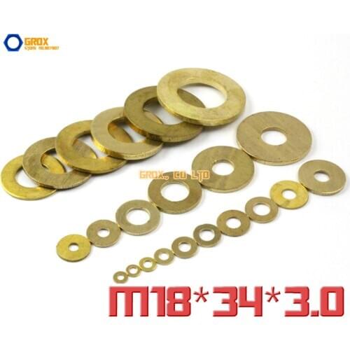10 Pieces M18 x 34 x 3.0mm Brass Flat Washer