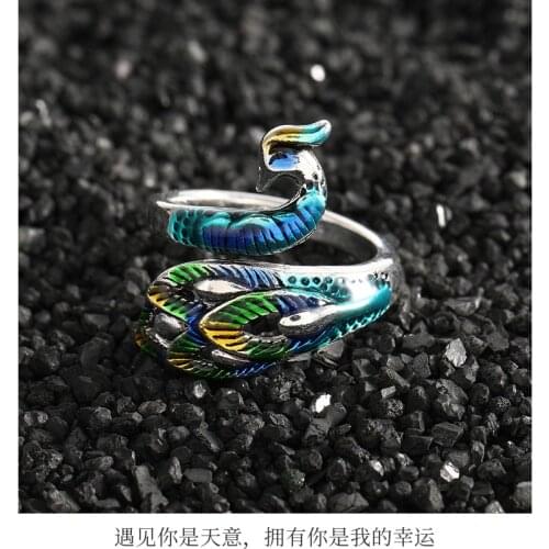 Fashion Adjustable Rings Ladies Ethnic Style Exquisite Peacock Ring Vintage Opening Ring for Women