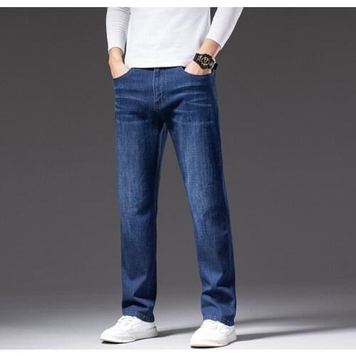 Mens Jeans Business Regular Straight Full Lenght Jean Casual Denim Trousers Elasticity Stretch Fabric Pant LY1905